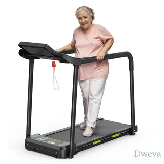 Walking Pad Treadmill for Senior, Foldable Exercise Treadmill with Stable and Safe Structural Design, Large LED Display for Elderly, Long Handrail for Balance, 300 Lbs Capacity Dweva