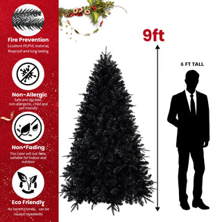 4ft Black Christmas Tree with 150 White LED Lights, 666 Tips PE+PVC Artificial Tree for Halloween & Holiday Decor, Hinged Structure with Stable Metal Stand Dweva