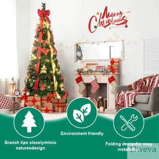 6FT Pop-Up Christmas Tree with 150 Warm White UL Lights – Pre-Decorated with Red & Gold Ornaments, Flowers, Ribbons & Bows – Easy Assembly, Space-Saving Collapsible Holiday Tree Dweva