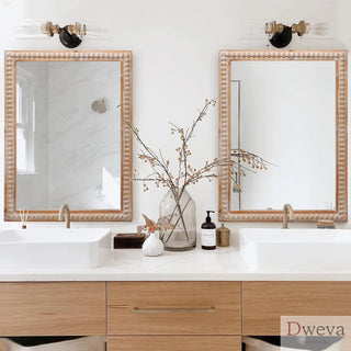 22x30 Inches Wood Framed Mirrors for Bathroom,Wooden Frame Wall Mirror Farmhouse Wall Mounted Rectangle Mirror for Vanity (Horizontal/Vertical) with beading Dweva