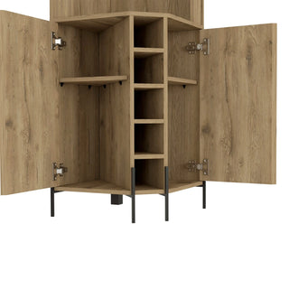 Reese Corner Bar Cabinet, Two Shelves, Double Door Cabinet, Five Built-in Wine Rack, Four Interior Shelves Dweva