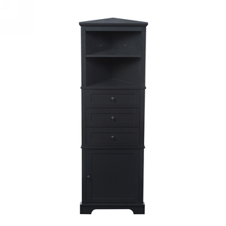 Black Triangle Tall Cabinet with 3 Drawers and Adjustable Shelves for Bathroom, Kitchen or Living Room, MDF Board with Painted Finish (WF306469AAG New Color) Dweva