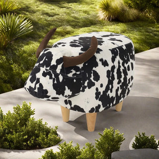 Animal Ottoman/Footstool, Black and White Cow-Shaped Ottoman, Modern Ottoman, Modern Accent Stool Home Decor, Suitable for Living Room, Bedroom, Porch, Garden, Backyard, Balcony Dweva