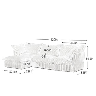 Slipcovered Fluffy Sofa - 3 Seat with Ottoman Dweva
