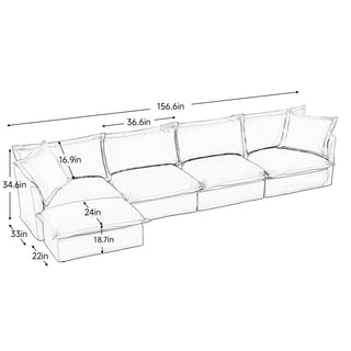 Slipcovered Fluffy Sofa - 4 Seat with Ottoman Dweva