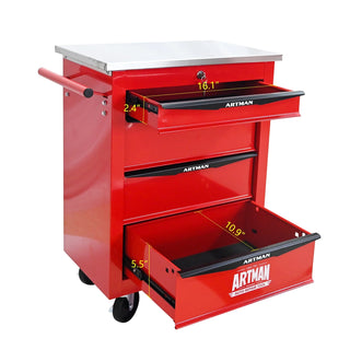 4 Drawers Multifunctional Tool Cart with Wheels,Metal Rolling Tool Cart Storage for Garage Workshop Warehouse Repair Shop--With Stainless Steel Roof- Red&Black Dweva