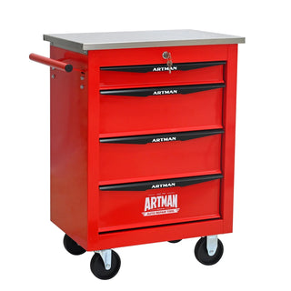 4 Drawers Multifunctional Tool Cart with Wheels,Metal Rolling Tool Cart Storage for Garage Workshop Warehouse Repair Shop--With Stainless Steel Roof- Red&Black Dweva