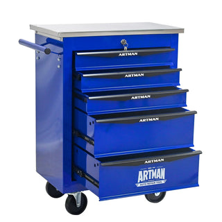 5 Drawers Multifunctional Tool Cart with Wheels,Metal Rolling Tool Cart Storage for Garage Workshop Warehouse Repair Shop--With Stainless Steel Roof- BLACK&BLUE Dweva