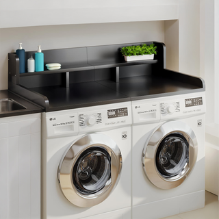 Washer Dryer Countertop with Non-slip Pads, Laundry Wood Shelf Topper with Edge, 54" Width x 27.5" Depth Double Layer Organizer for Washer and Dryer Laundry Hamper Counter Storage Organization (BLACK) Dweva