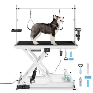 Update electric pet grooming table, 110V/220V professional groomer recommend super Deluxe electric pet grooming table, height adjust from 8 up to 36inch WHITE COLOR Dweva