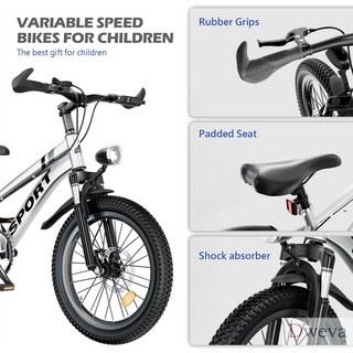 FKZNPJ 24 Inch Kids Mountain Bike for Boys & Girls Ages 7-12 – 7-Speed Gears, Dual Disc Brakes, Shock Absorber Front Fork, LED Light – Silver & Pink Dweva