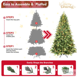 5FT Pre-Lit Christmas Tree with 300 UL Warm White Lights – Classic Green Tree with 967 PE+PVC Tips, Hinged Branches for Easy Setup, Sturdy Metal Stand, Realistic Full Look Dweva