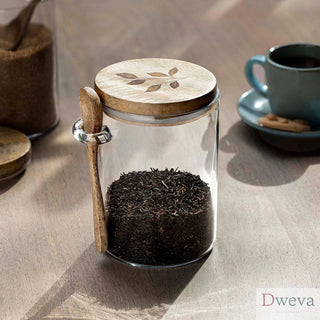 Kitchen Storage Glass Jar with Wooden Lid & Spoon Dweva