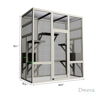 Large Outdoor Gray Wooden Catio – Solid Wood Cat Enclosure with 5 Platforms & 2 Resting Boxes, UV-Resistant & Waterproof Outdoor Cat House Shelter Playpen Dweva