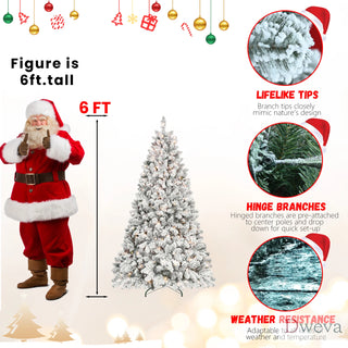 7FT Flocked Christmas Tree with 500 UL Lights and 45 Natural Pine Cones – Snowy PVC Tips, 1124 Tips, Hinged Structure, Stable Metal Stand, Easy Setup Dweva
