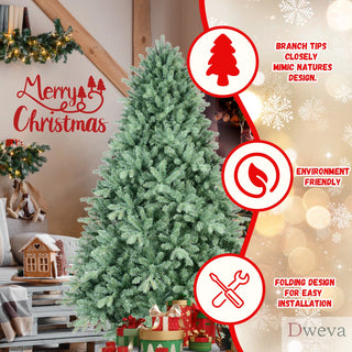 7.5FT Blue-Green Tint Christmas Tree with 2908 PE+PVC Tips – Unique Full-Bodied Tree with Hinged Branches, Easy Assembly, Stable Metal Stand, Eye-Catching Holiday Decor Dweva