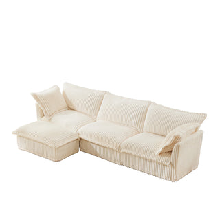 Slipcovered Fluffy Sofa - 3 Seat with Ottoman Dweva