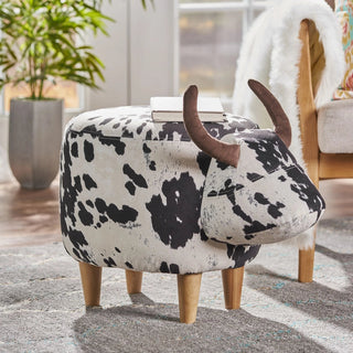 Animal Ottoman/Footstool, Black and White Cow-Shaped Ottoman, Modern Ottoman, Modern Accent Stool Home Decor, Suitable for Living Room, Bedroom, Porch, Garden, Backyard, Balcony Dweva