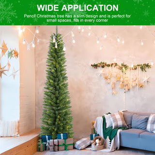 7FT Green Pencil Christmas Tree – Slim PVC Tree with 469 Tips, Space-Saving Design, Stable Metal Stand, Perfect for Small Spaces & Corners Dweva