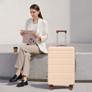 HIFINE TOURIST 20"/24"/28" 3 pcs/set in ABS Spinner Wheel Luggage, Carry on Suitcase, Matching Color, Combination Lock (Beige) Dweva