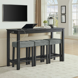 59 Inch Bar Table, Dining Table, Sofa Table with Power Outlet, 3 Upholstered Stools, 4 Piece Bar Table and Chair Set for Living Room, Dining Room, Kitchen Dweva