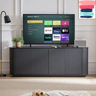Sideboard Storage Cabinet TV Stand with wave pattern Buffet Cabinet Wooden Vertical Striped Cabinet for Kitchen/Bedroom/Entryway. Black, 64''W x 15''D x 24''H. Dweva