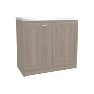 Zurich 39" Wide Utility Sink, Base Cabinet Two-Door Cabinet With Two Shelves, Stainless Steel Sink, Laundry Room, Garage Sink, Light Gray Dweva