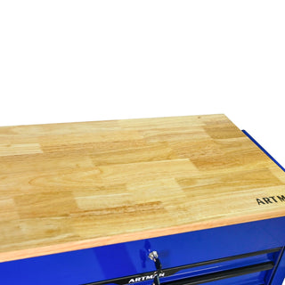 3 DRAWERS MULTIFUNCTIONAL TOOL CART WITH WHEELS AND WOODEN TOP-Blue Dweva