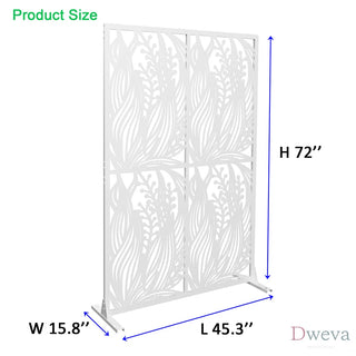 Metal Privacy Screens W3.8Ft X H6Ft Outdoor and Indoor Divider with Free Standing Decorative Privacy Screen for Balcony Patio Garden Room Divider, White Leaf Shape Dweva