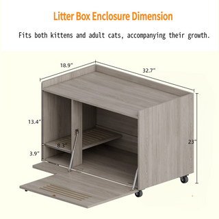 Gray Cat Litter Box Enclosure,Hidden Litter Box Furniture with top side fence,Wooden Pet House Side End Table, Storage Cabinet Bench for Living Room,,Bedroom, Fit Most of Litter Box Dweva