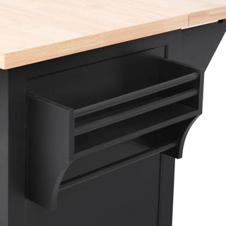 K&K 56.5'' Kitchen Island with Drop Leaf, Power Outlet, Embossed Vertical Stripe Rolling Kitchen Cart on Wheels with 4 Doors , 5 Deep Drawers and Adjustable Shelves, for Kitchen, Dining Room, Black Dweva