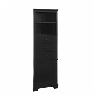 Black Triangle Tall Cabinet with 3 Drawers and Adjustable Shelves for Bathroom, Kitchen or Living Room, MDF Board with Painted Finish (WF306469AAG New Color) Dweva