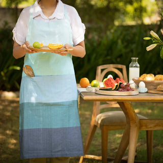 Waffle Blue Cotton Kitchen Apron - Stylish, Durable & Comfortable Kitchen Wear Dweva