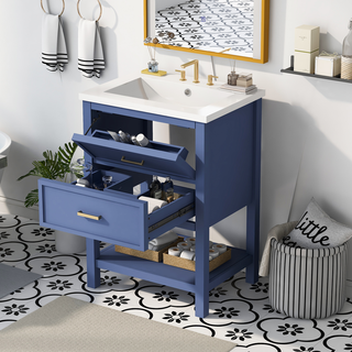 24'' Bathroom Vanity with Top Sink, Modern Bathroom Storage Cabinet with 2 Drawers, Single Sink Bathroom Vanity Dweva