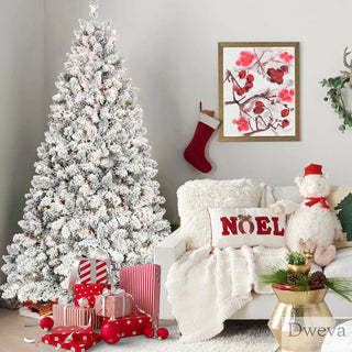 7FT Flocked Christmas Tree with 500 UL Lights and 45 Natural Pine Cones – Snowy PVC Tips, 1124 Tips, Hinged Structure, Stable Metal Stand, Easy Setup Dweva