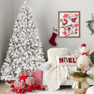 5FT Flocked Christmas Tree with 300 UL Lights and 27 Natural Pine Cones – Snowy PVC Tips, 600 Tips, Hinged Structure, Stable Metal Stand, Easy Setup Dweva