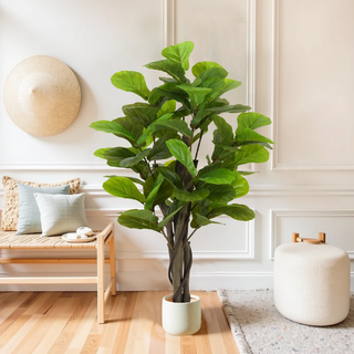 51" Artificial Fiddle Leaf Fig Tree with Black Plastic Pot Dweva