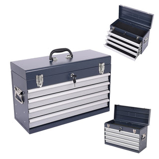 Heavy Duty Metal Tool Box, 21-inch, Portable Metal Tool Box with 4 Drawers, Small Tool Chest with EVA Liners, Ball Bearing Slide Drawers Locking & Powder Coated Finish, Multi-Function Tool Organizer Dweva