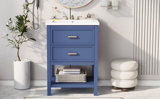 24'' Bathroom Vanity with Top Sink, Modern Bathroom Storage Cabinet with 2 Drawers, Single Sink Bathroom Vanity Dweva