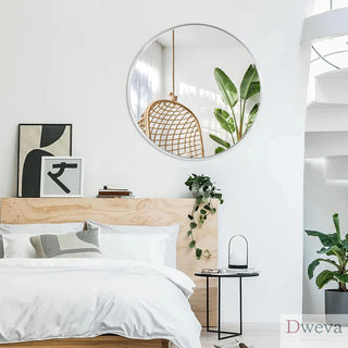 36 Inch Silver Metal Framed Round Bathrrom Mirror for Wall.(W2203134961) Dweva