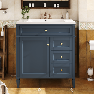 30'' Bathroom Vanity with Top Sink, Modern Bathroom Storage Cabinet with 2 Drawers and a Tip-out Drawer, Single Sink Bathroom Vanity (Same as SW000122AAC-1) Dweva