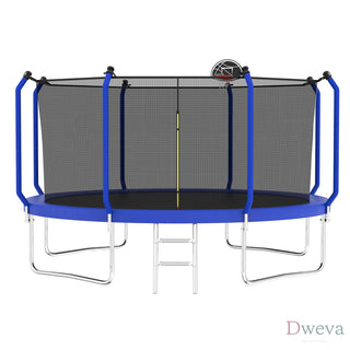 12FT Trampoline with Basketball Hoop, ASTM Approved Reinforced Type Outdoor Trampoline with Enclosure Net Dweva