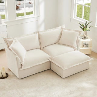 Slipcovered Fluffy Sofa - 2 Seat with Ottoman Dweva
