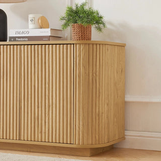 Sideboard Storage Cabinet TV Stand with wave pattern Buffet Cabinet Wooden Vertical Striped Cabinet for Kitchen/Bedroom/Entryway. Natural, 64''W x 15''D x 24''H. Dweva