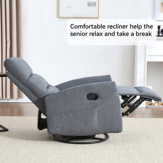 Manual Recliner Chair with Rocker and Swivel in Fabric for Living Room, Grey Dweva