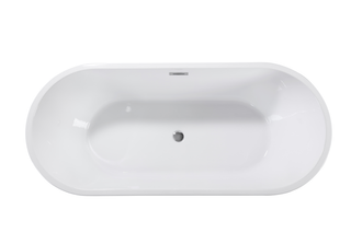 59" Acrylic Freestanding Bathtub, Stand Alone Soaking Tub, Glossy White Acrylic, Toe-tap Chrome Drain, cUPC Certified Dweva