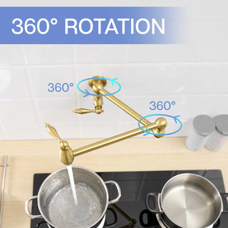 Pot Filler,Wall Mount Commercial Pot Filler Faucet,Brass Material Kitchen Folding Faucet,Coffee Machine Faucet with Stretchable Double Joint Swing Arms,Style A,Brushed Gold Dweva