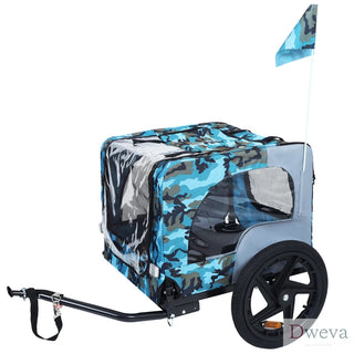 Outdoor Heavy Duty Collapsible Pet Bike Trailer with 16-Inch All-Terrain Wheels & Universal Hitch – Foldable Dog/Cargo Carrier Cart for Bicycles, blue, grey Dweva