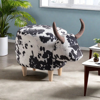 Animal Ottoman/Footstool, Black and White Cow-Shaped Ottoman, Modern Ottoman, Modern Accent Stool Home Decor, Suitable for Living Room, Bedroom, Porch, Garden, Backyard, Balcony Dweva