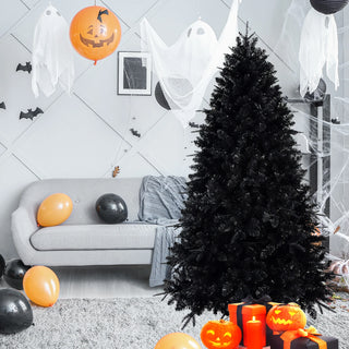 5ft Black Christmas Tree with 250 White LED Lights, 1076 Tips PE+PVC Artificial Tree for Halloween & Holiday Decor, Hinged Structure with Stable Metal Stand Dweva